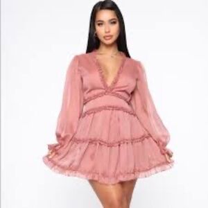 pink ruffle fit and flare dress